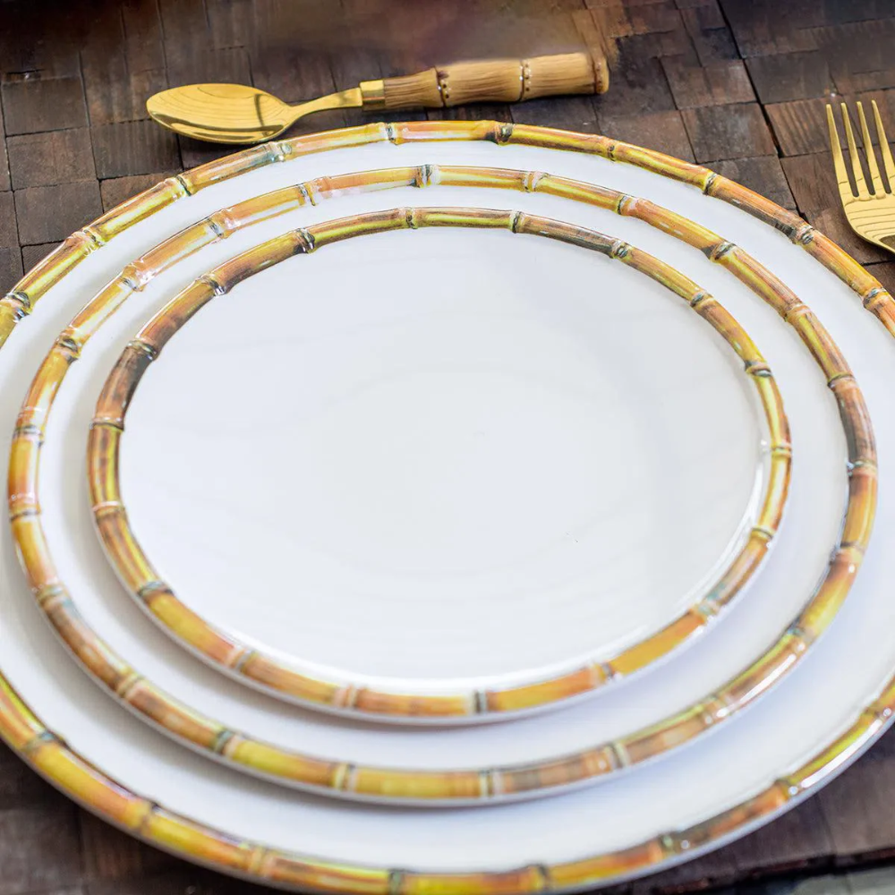 Prato Sobremesa Melamina Bambu 2 x 22 cm