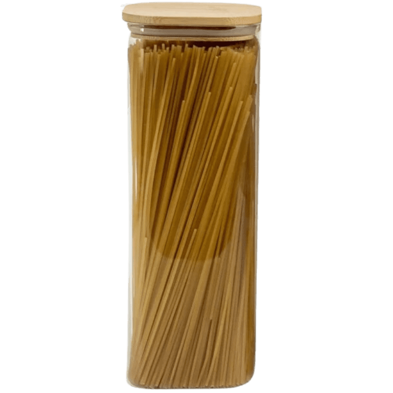 Pote Quadrado de Vidro com Tampa de Bambu 1,9L