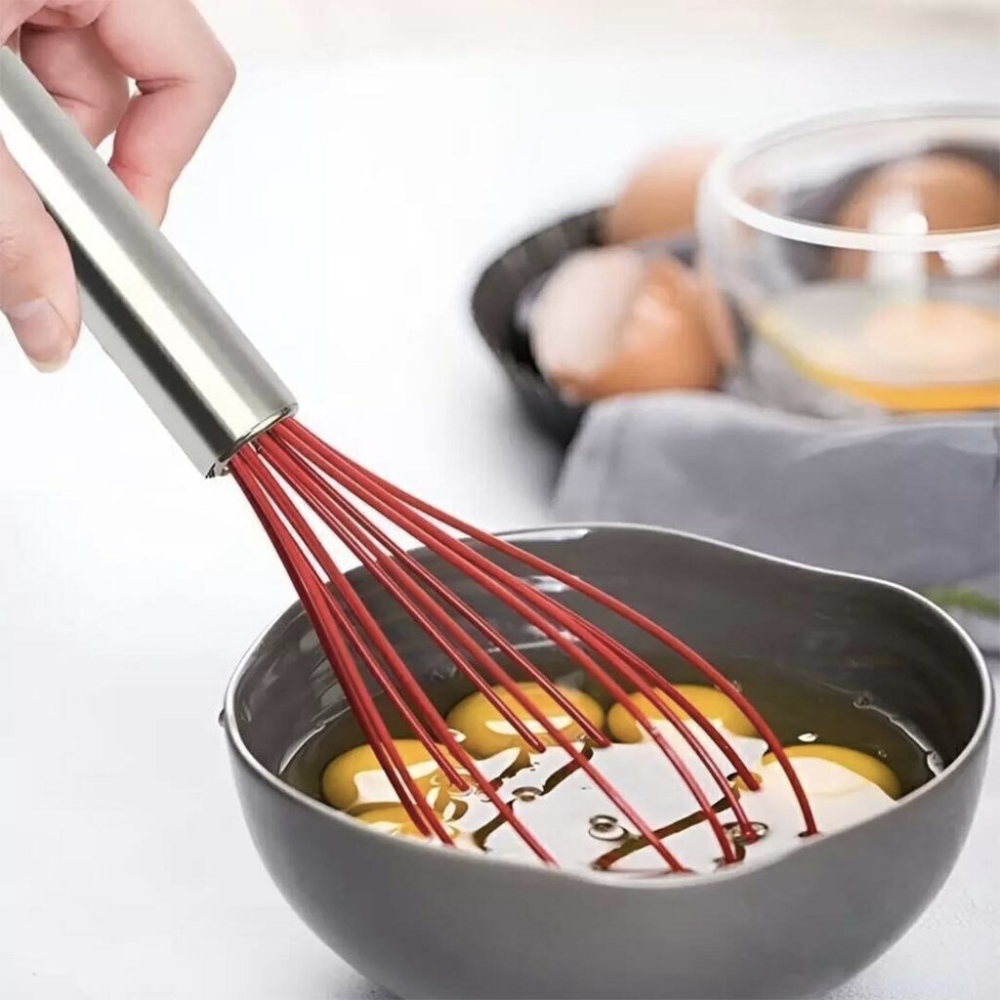 Batedor de Ovos Inox com Haste em Silicone 25cm
