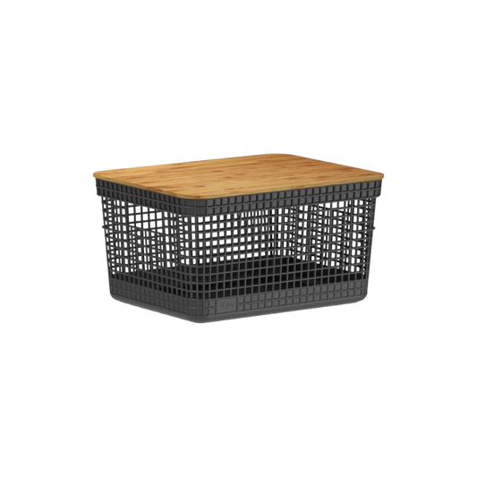 Cesto Organizador Grid com Tampa de Bambu 8L