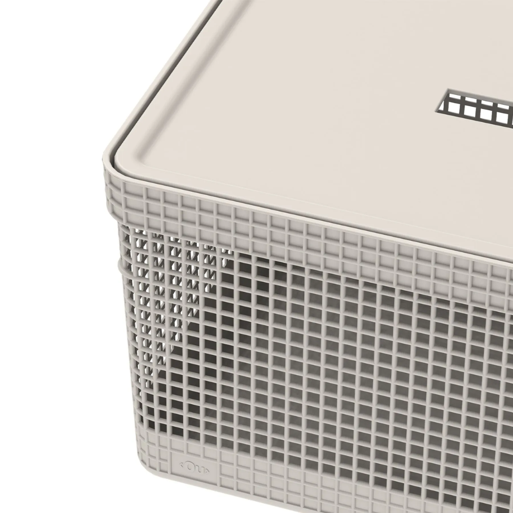 Cesto Organizador Grid Bege Com Tampa 20 L