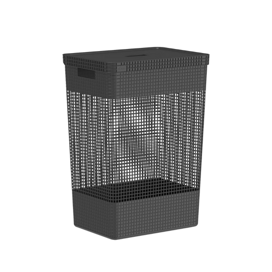Cesto de Roupas Grid Preto com Tampa 49 L