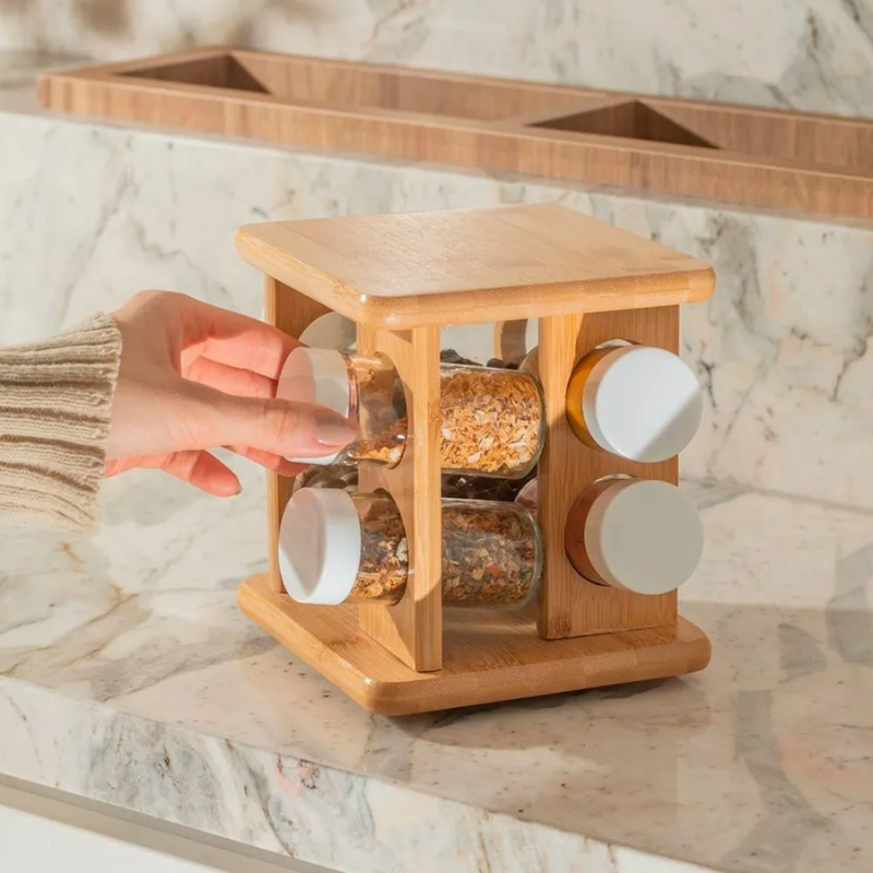 Organizador de Temperos Giratório Keep Bambu