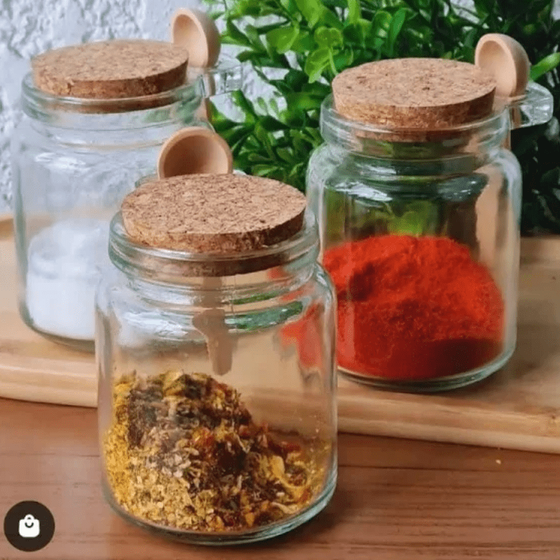Pote de Vidro c/ Colher de Bambu