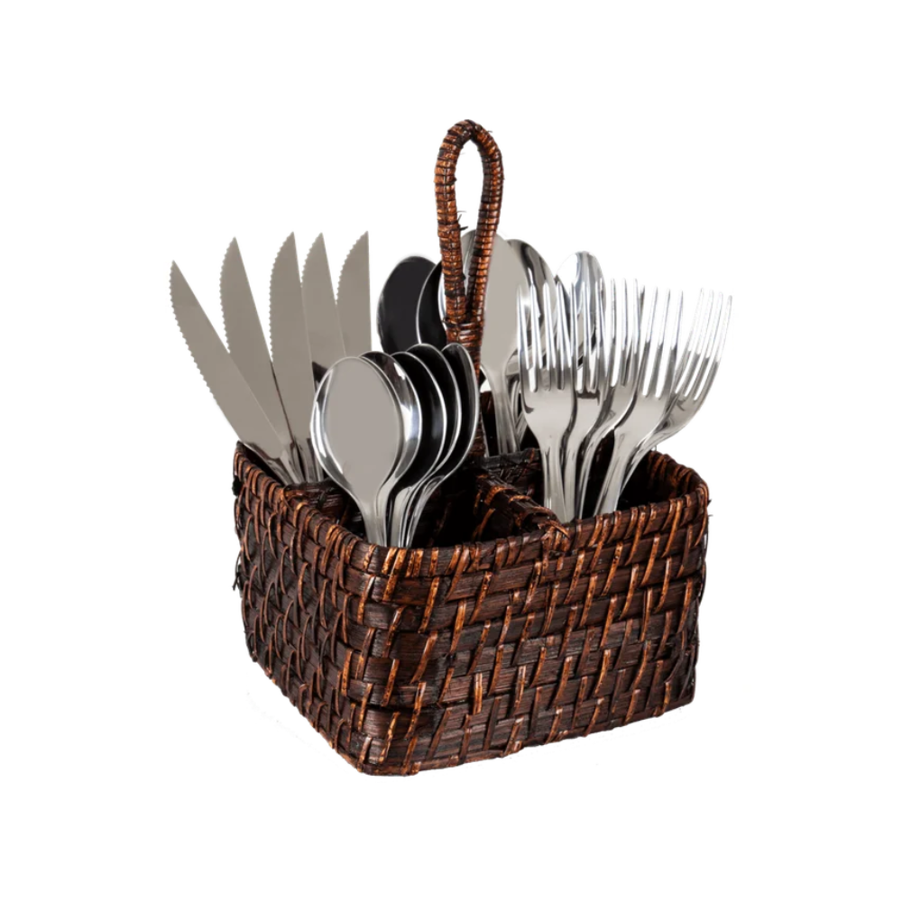 Porta Talheres com Alça Rattan 20 x 15 cm