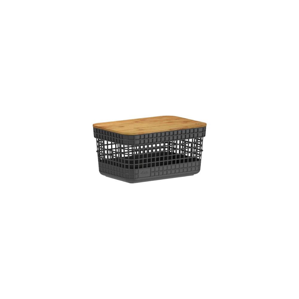 Cesto Organizador Grid Preto com Tampa De Bambu 2,5 L