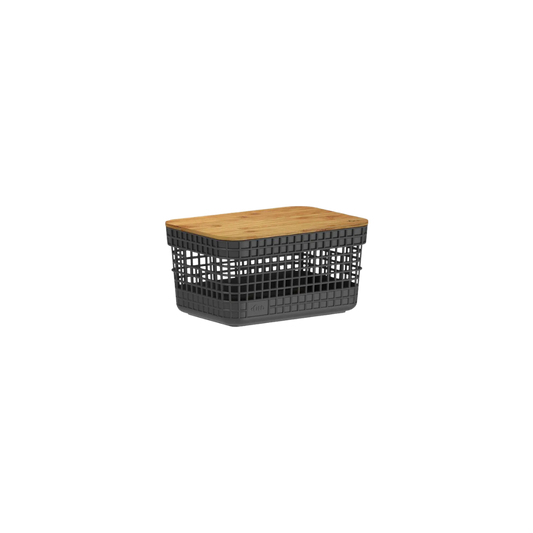 Cesto Organizador Grid Preto com Tampa De Bambu 2,5 L