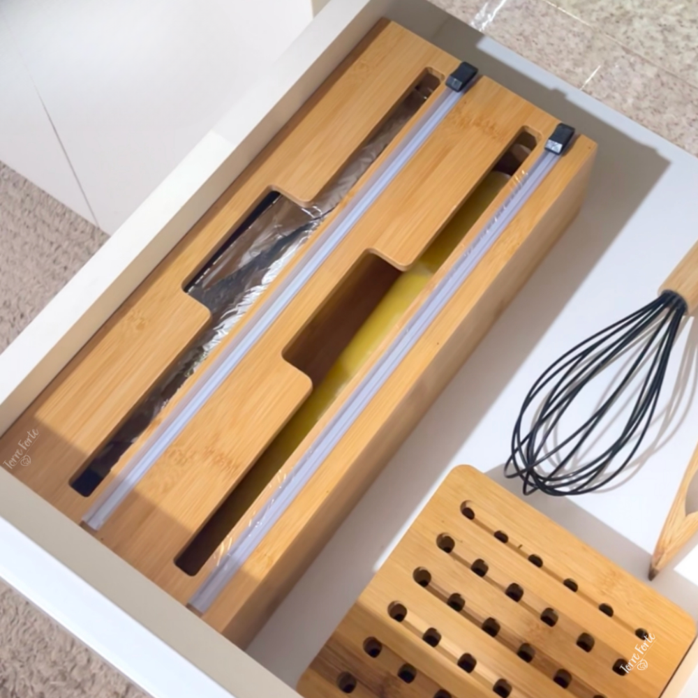 Suporte de Parede Duplo para Papel Alumínio e Plástico em Bambu