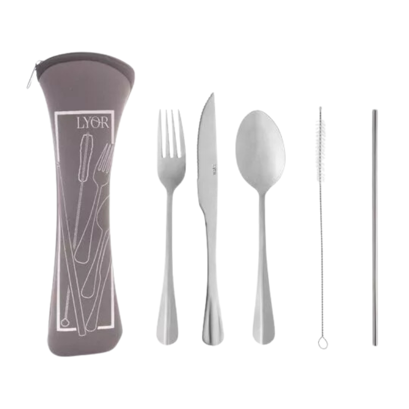 Estojo com Talheres e Canudo Inox