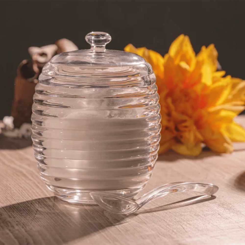 Açucareiro de Cristal de Chumbo com Colher e Tampa Colmeia