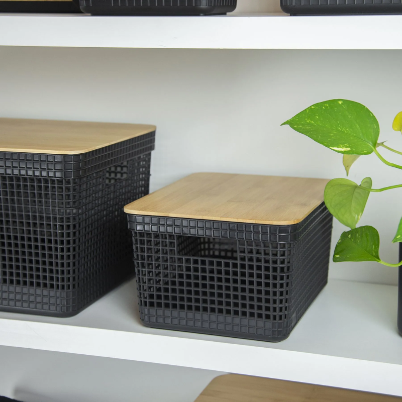 Cesto Organizador Grid com Tampa de Bambu 8L