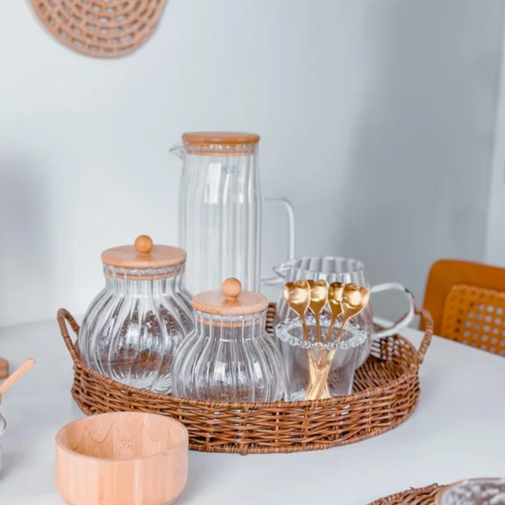 Bandeja com Alça Rattan 38 cm