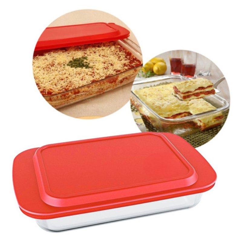 Assadeira de Vidro Retangular com Tampa 3L