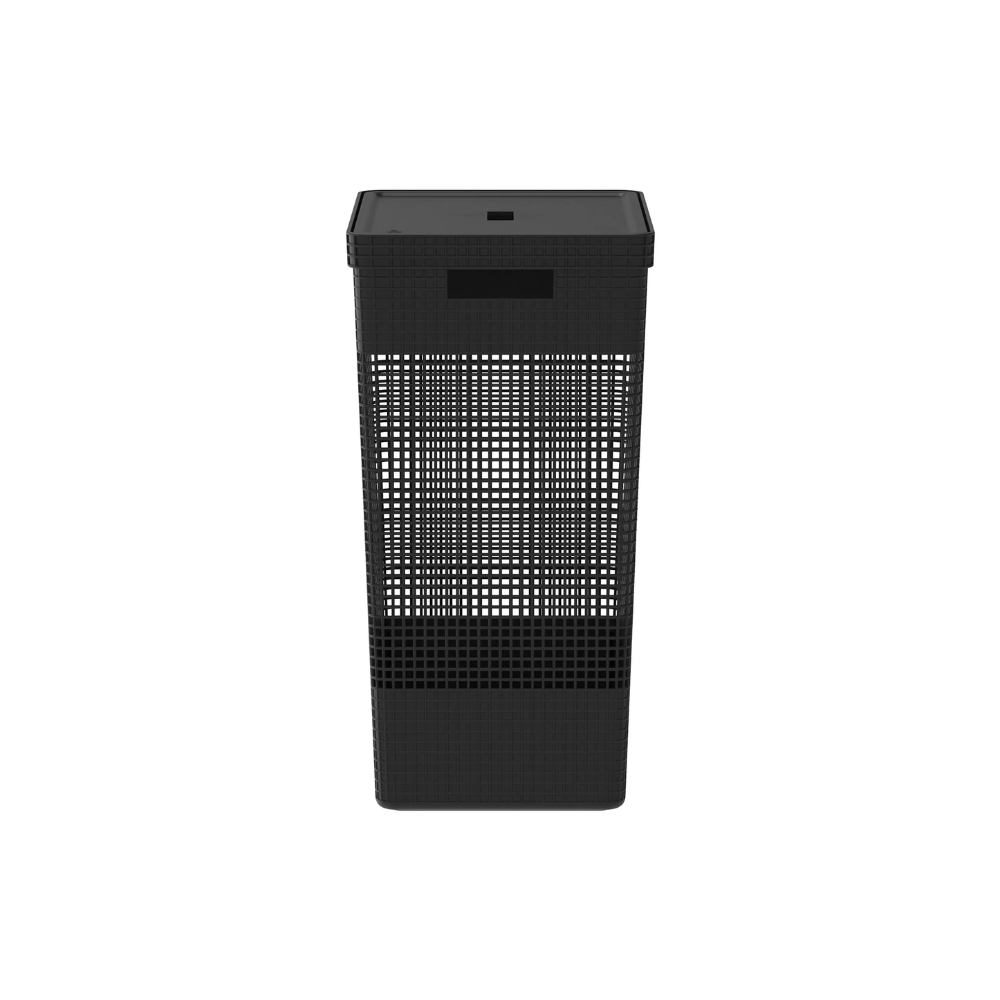 Cesto de Roupas Grid Preto com Tampa 49 L