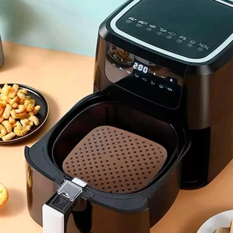 Tapetes Quadrados Descartáveis para Air Fryer 19cm 50 UN