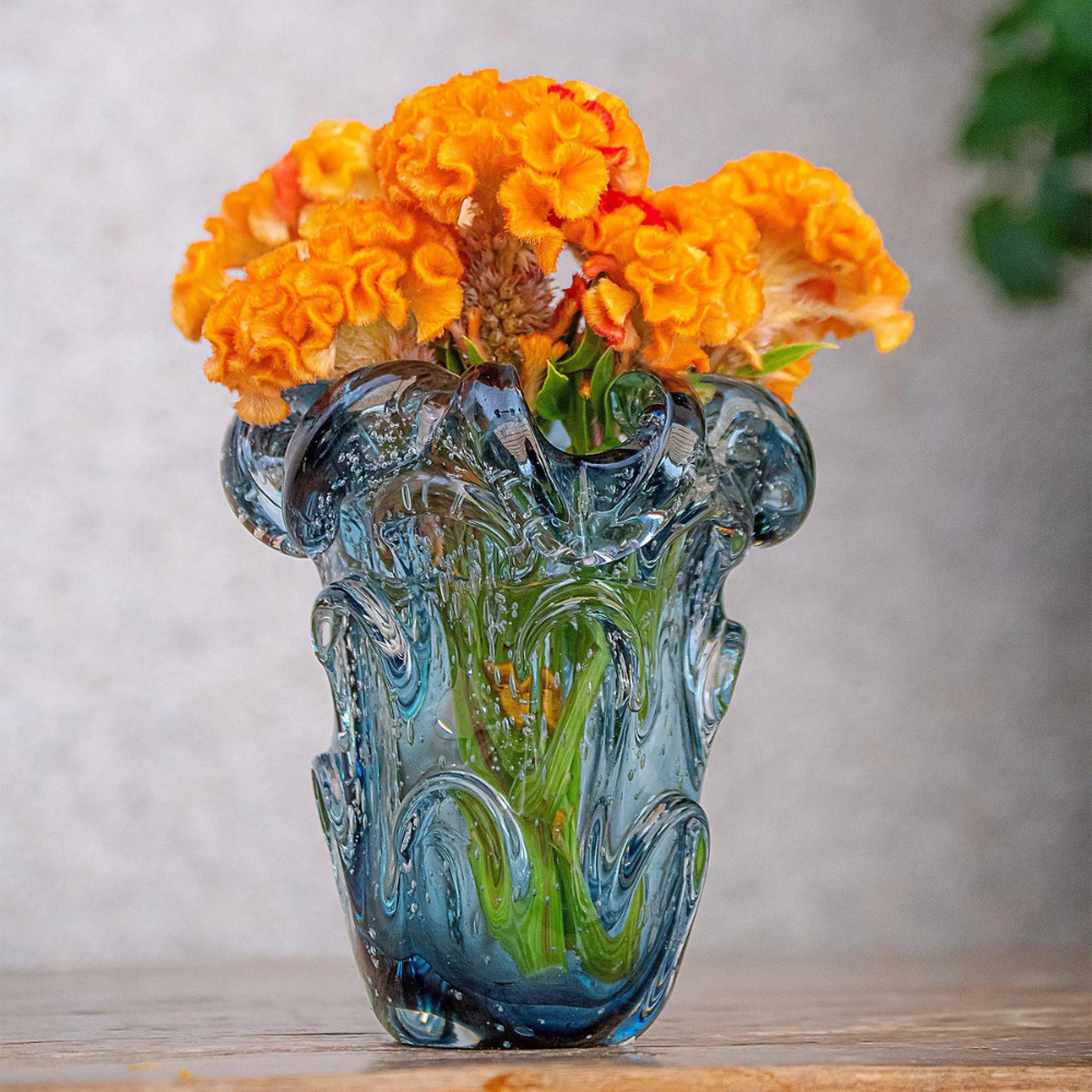 Vaso Murano de Vidro Azul 15 x 16 cm