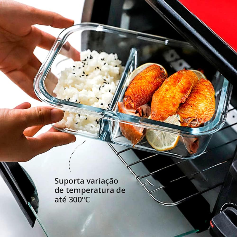 Pote de Vidro Hermético com Divisória Retangular 1040ml