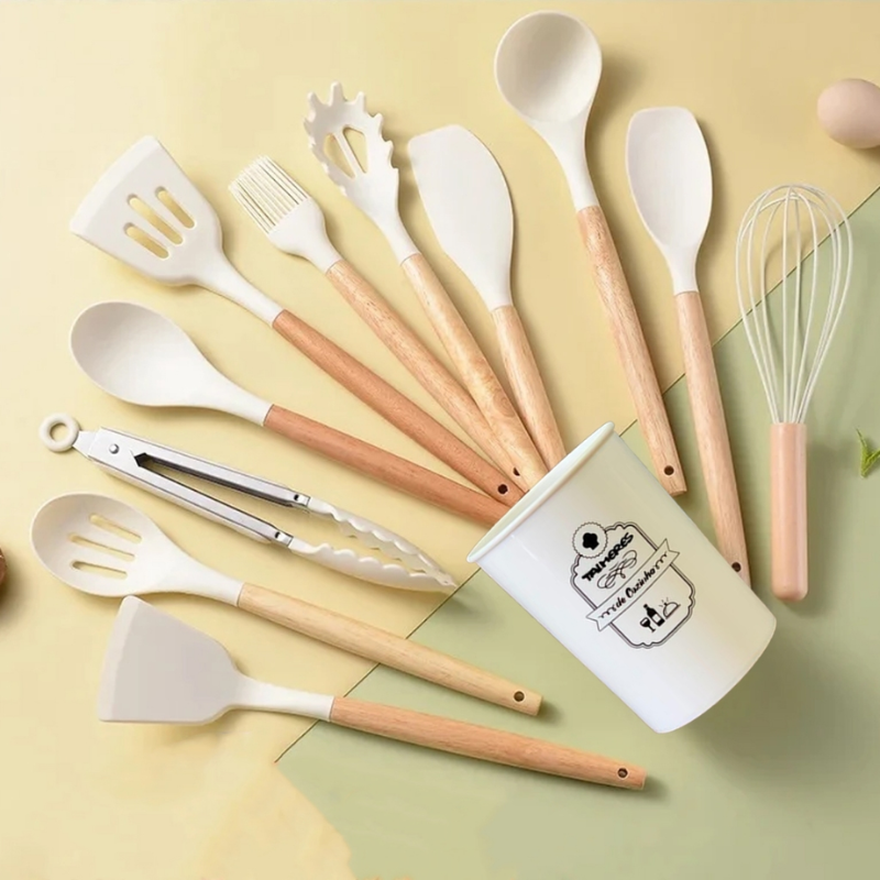 Kit Utensílios de Silicone Branco 12 Peças