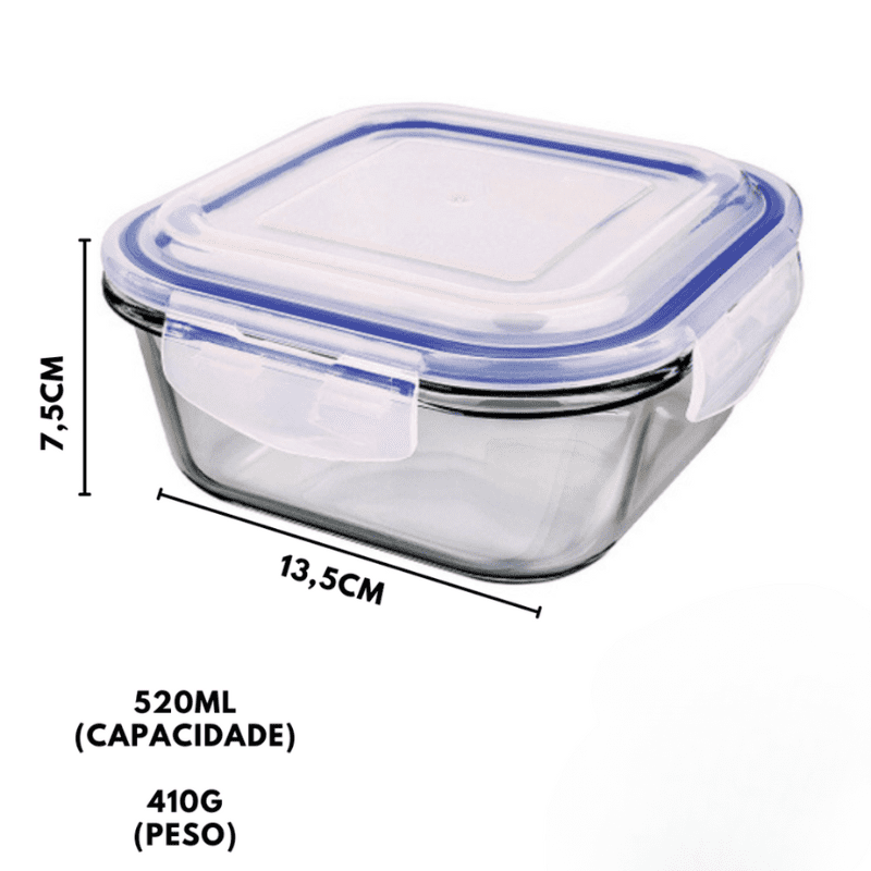 Pote de Vidro Hermetico Quadrado 520ml Azul