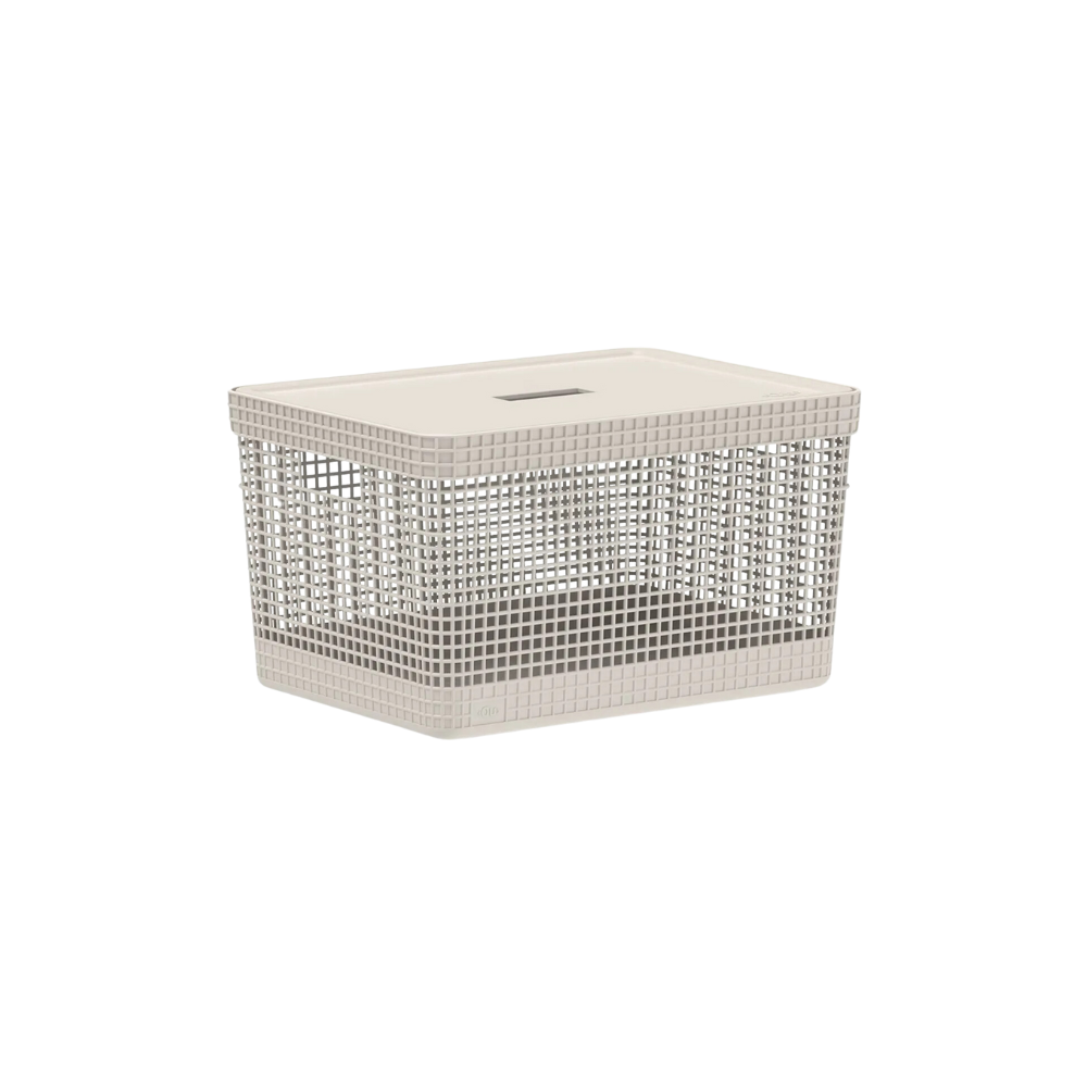 Cesto Organizador Grid Bege Com Tampa 20 L