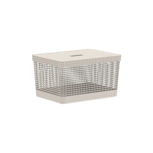 Cesto Organizador Grid Bege Com Tampa 20 L