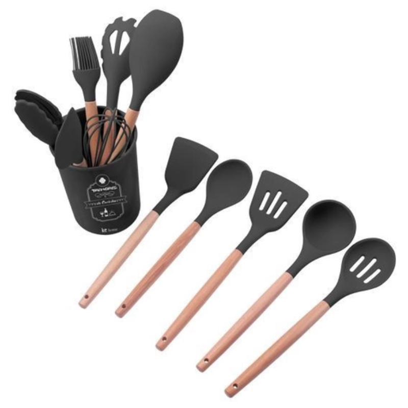 Kit Utensílios de Silicone Preto 12 Peças
