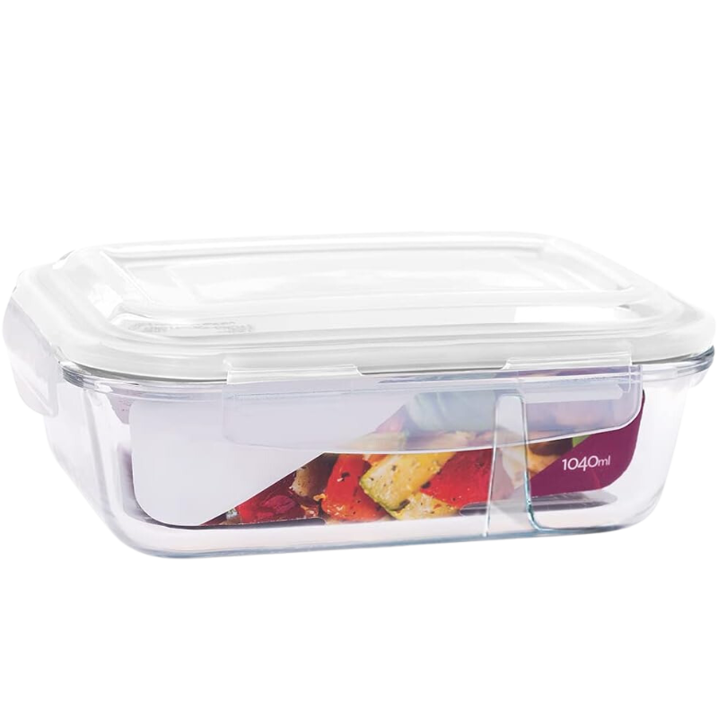 Pote de Vidro Hermético com Divisória Retangular 1040ml