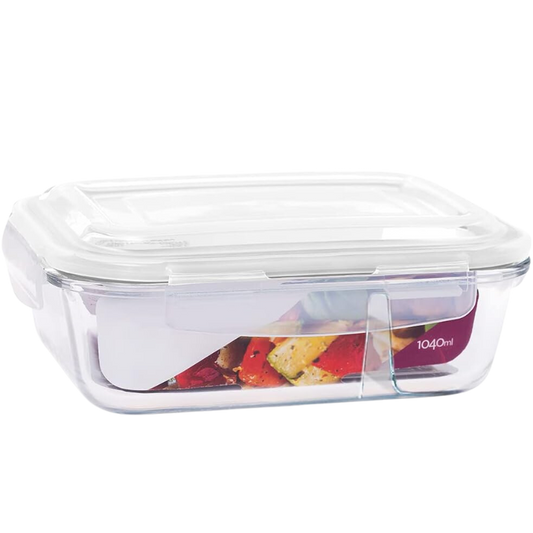 Pote de Vidro Hermético com Divisória Retangular 1040ml