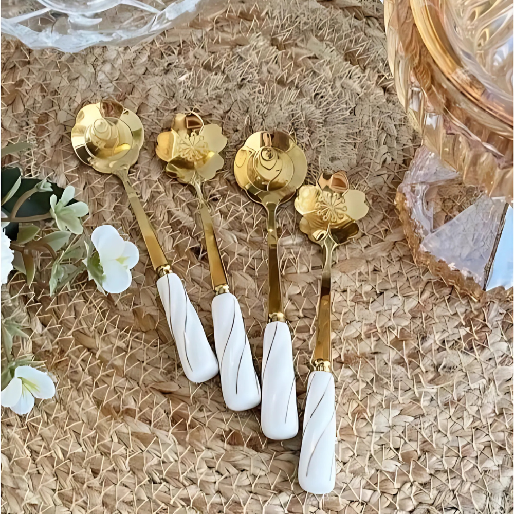 Conjunto 4 Colheres de Chá com Cabo de Cerâmica Flowers