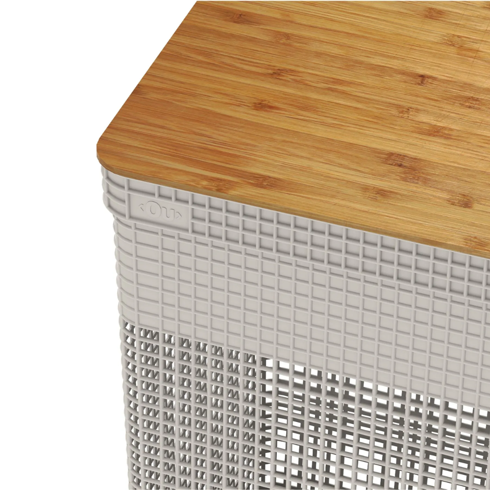 Cesto de Roupas Grid Bege com Tampa de Bambu 49 L