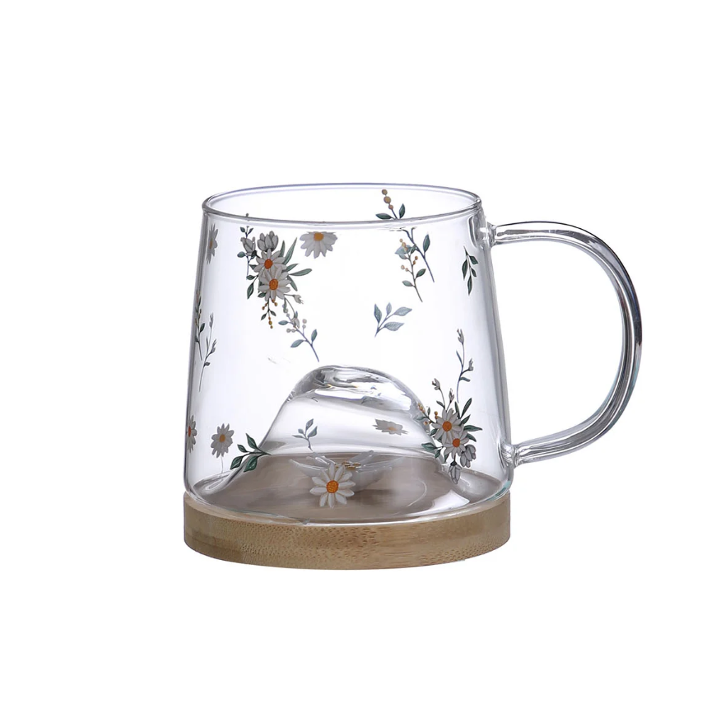 Caneca de Vidro com Pires de Bambu