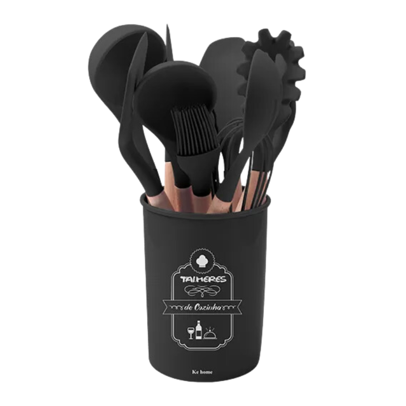 Kit Utensílios de Silicone Preto 12 Peças