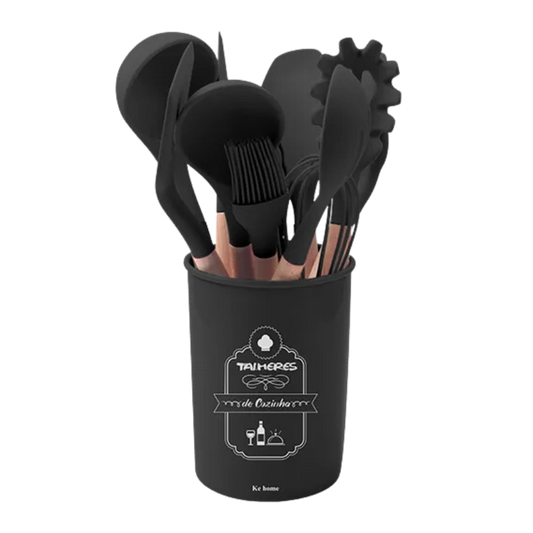 Kit Utensílios de Silicone Preto 12 Peças