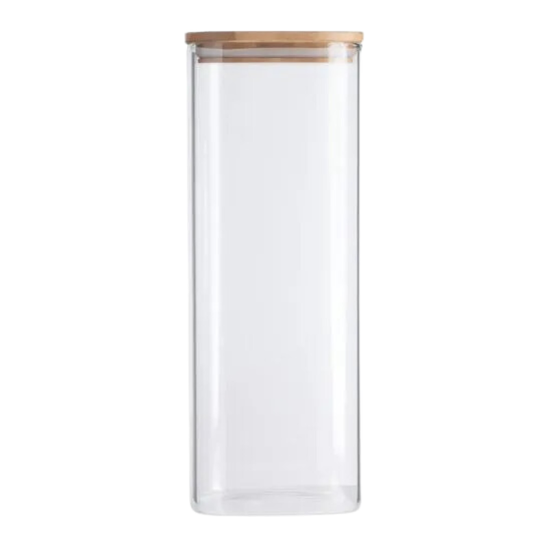Pote Quadrado de Vidro com Tampa de Bambu 1,9L