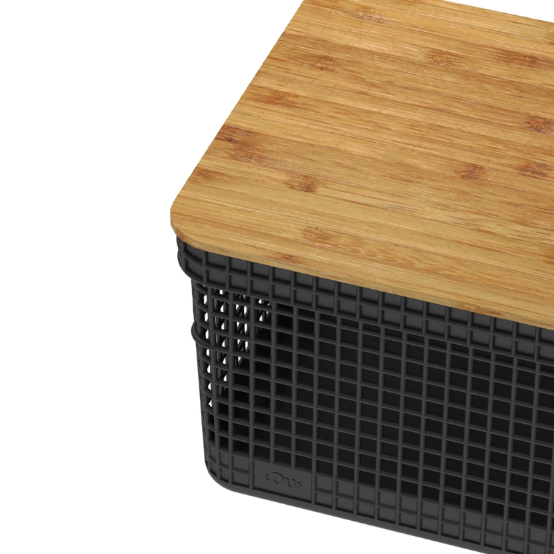 Cesto Organizador Grid com Tampa de Bambu 8L