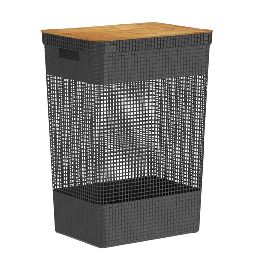 Cesto de Roupas Grid com Tampa de Bambu 49 L