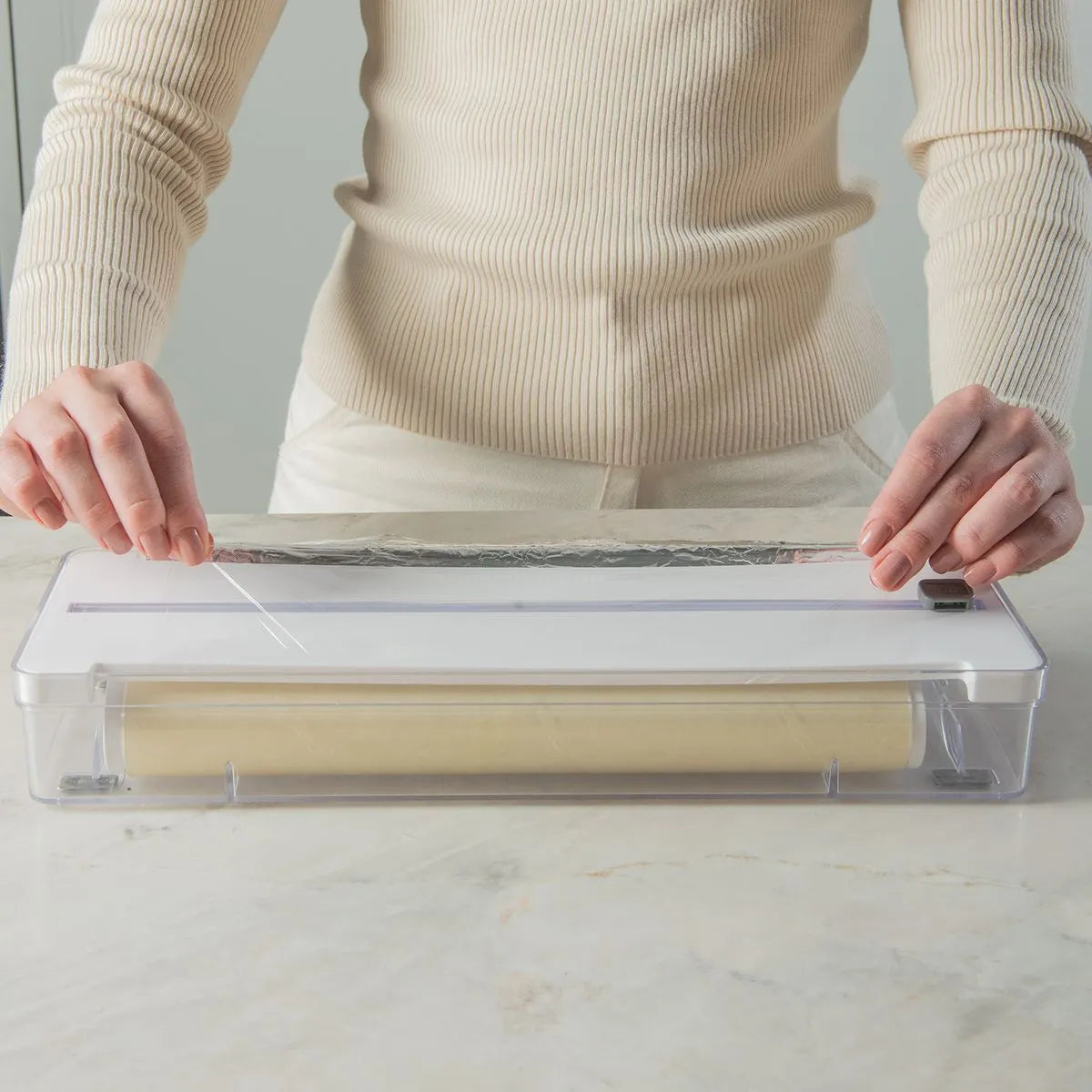 Organizador e cortador de rolos duplo Ou Clear Gavetas - Branco