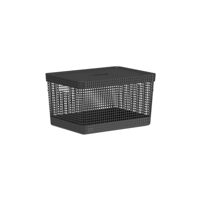 Cesto Organizador Grid Preto Com Tampa 20 L