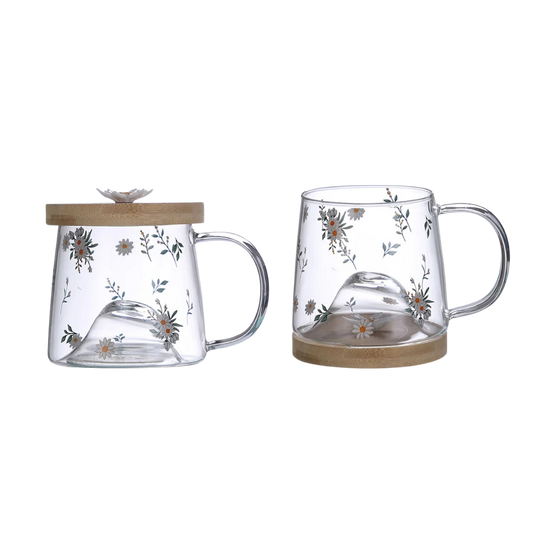 Caneca de Vidro com Pires de Bambu