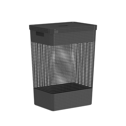 Cesto de Roupas Grid Preto com Tampa 49 L