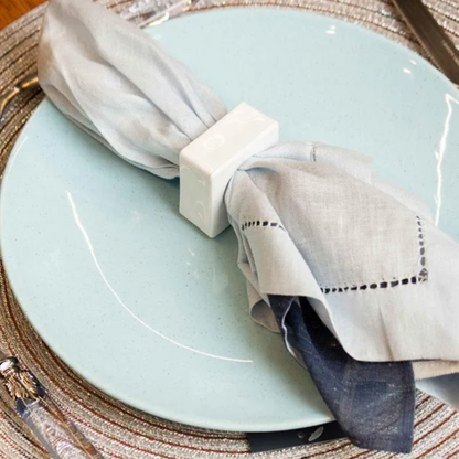 Conjunto 6 Anéis Quadrados para Guardanapo Bisotê Branco