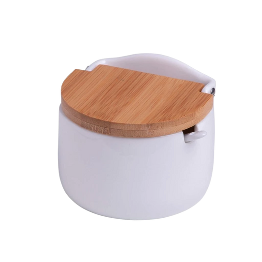 Saleira de Mesa com Tampa de Bambu e Colher