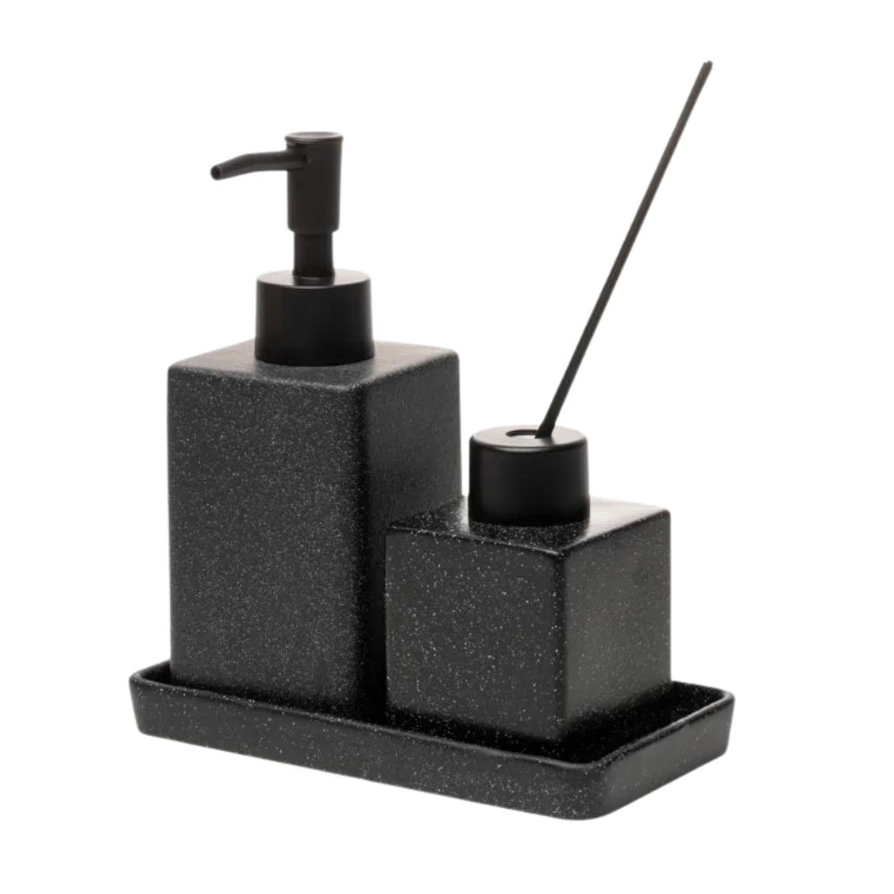 Conjunto 3 Peças para Banheiro Granilite Quadratto - Preto
