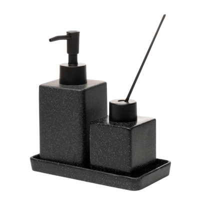 Conjunto 3 Peças para Banheiro Granilite Quadratto - Preto