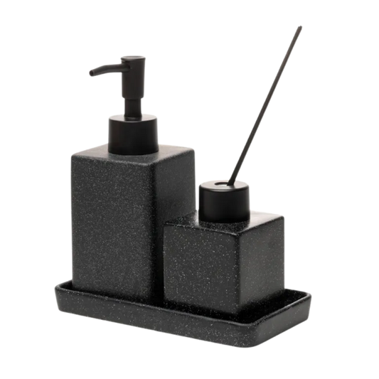 Conjunto 3 Peças para Banheiro Granilite Quadratto - Preto