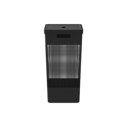 Cesto de Roupas Grid Preto com Tampa 49 L