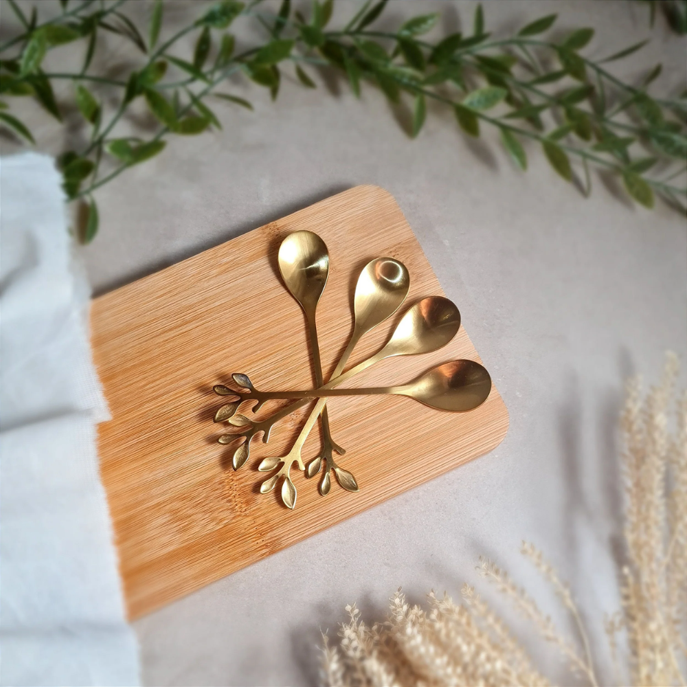 Conjunto 4 Colheres Leaves Dourada