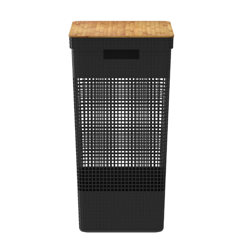 Cesto de Roupas Grid com Tampa de Bambu 49 L