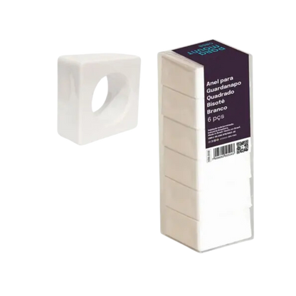 Conjunto 6 Anéis Quadrados para Guardanapo Bisotê Branco