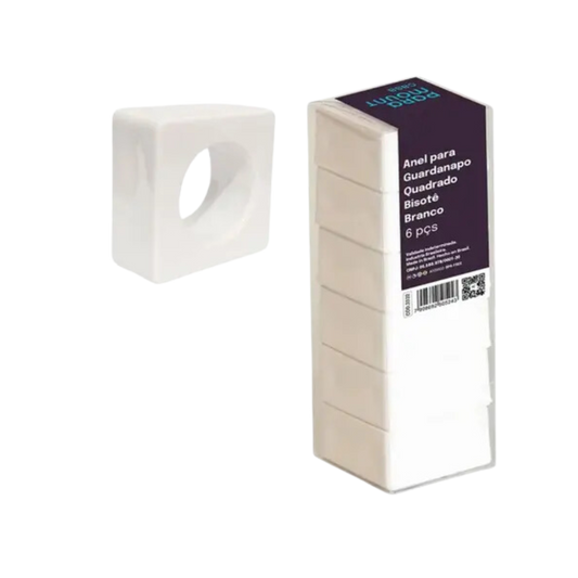 Conjunto 6 Anéis Quadrados para Guardanapo Bisotê Branco
